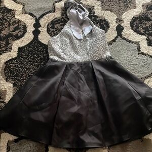 Elegant Silver and Black Halter Dress